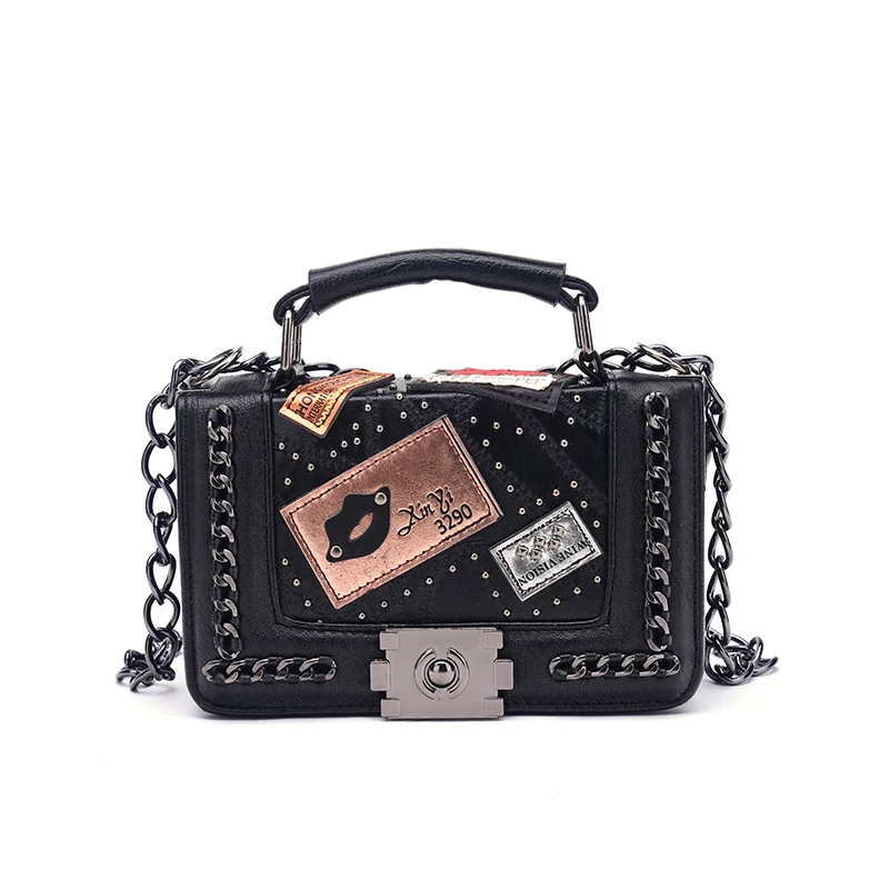 

KYYSLO Retro Lock badge rivet handbag chain small square bag female Korean version of the portable Shoulder Messenger Bag women