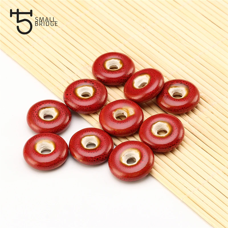 

21mm Flower Glaze Flat Round Ceramic Beads For Jewelry Making Sweater Necklace DIY Material Loose Big Hole Charms Pendants Bead