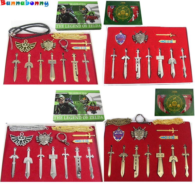 14PCS/Set The Legend of Zelda weapons sets Alloy Link skyward sword &amp keychains shield necklace toys for collection | Игрушки и хобби