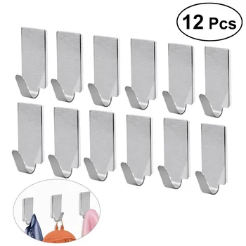 

12pcs Adhesive Wall Hanger Towel Hooks Towel Holder Racks Robe Hanging Hooks Hats Bag Storage Hooks for Kitchen Bathroom
