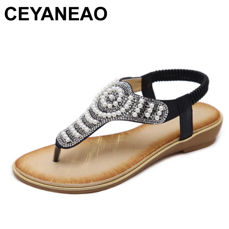 

CEYANEAO Leather Woman sandals Bohemia comfortable non-slip soft bottom flat women flip flops sandals plus size 35-42