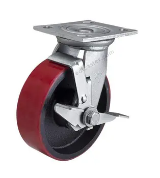 

1PC EDL Heavy 6 Inch Casters Wheels 420Kg Polyurethane Wheels Castors Cast Iron Plate Bearing Side Brake Industrial for trolley