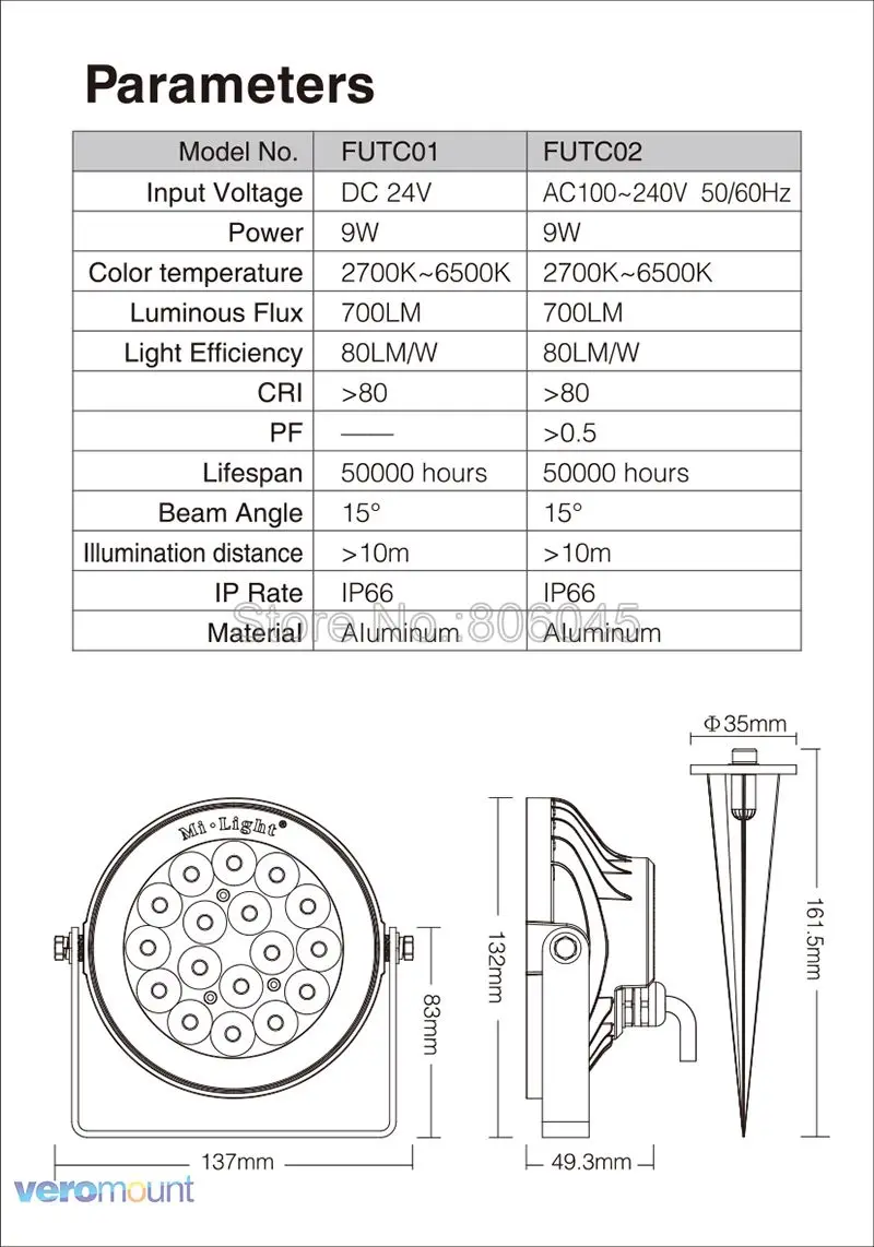 Milght FUTC01 FUTC02 FUTC03 FUTC04 FUTC05 IP65 Водонепроницаемый 6 Вт 9 Вт 15 Вт 25 Вт RGB+ CCT садовый светильник для газона AC110V 220 В 2,4 г дистанционный WiFi