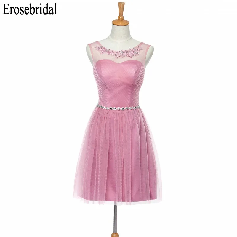 

Elegant Short Homecoming Dress for Girls 2019 Party Gown with Belt Sheer Neck and Lace Up Back 48 Hours Shipping