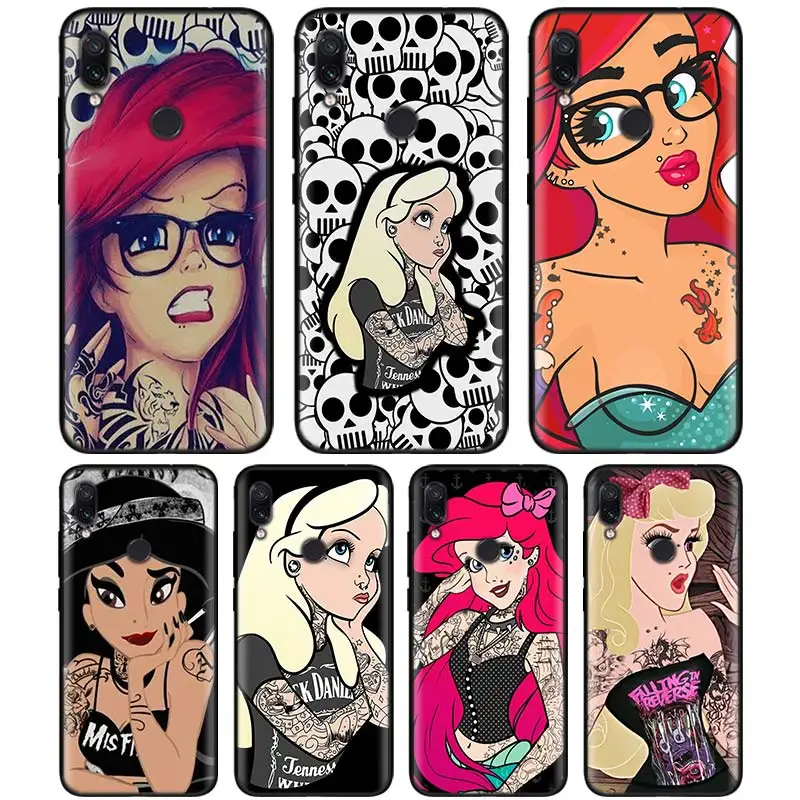 

Alice Mermaid princess tattooed Silicone soft Cases for Xiaomi Redmi Note 7 6 Pro 5 Plus 6 6A Mi A1 A2 8 Lite Black TPU Phone ca