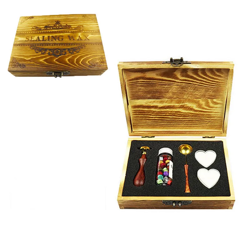 1 wood box Копы собака воск печать штамп с 3 уплотнения воск, золото, синий и винный красный воск - Цвет: 1 wood box
