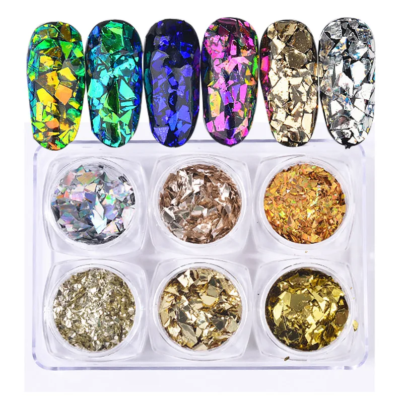 

6pc/ Box Sparkling Nail Sequins Mixed Shape Glass Paper Holograplic Irregular Sequins Paillette Manicure Nail Art Decoration