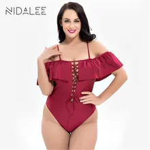 Купальный костюм размера плюс, Женские винтажные купальные костюмы размера плюс, одежда для плавания, цельный купальный костюм с открытыми плечами, цельный купальник