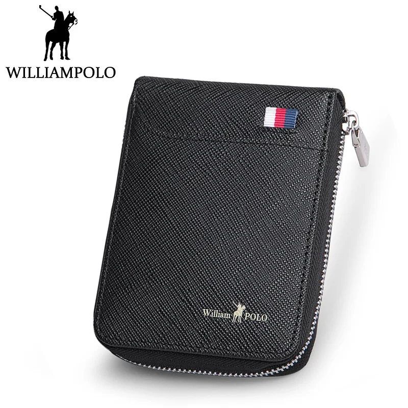 

WILLIAMPOLO Credit Card Holder Leather Men Card Wallet Cowhide Mini Small Card Case Black Blue