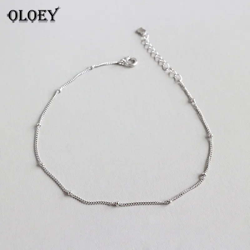 

OLOEY Simple Beaded Link Chain Anklet For Women Genuine 925 Sterling Silver Ankle Bracelet Adjustable Length Fine Jewelry YMA017