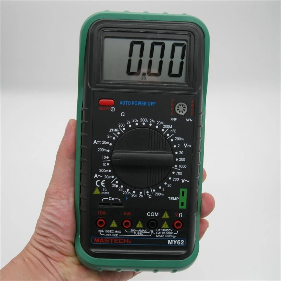 

MASTECH MY62 Digital Multimeter Handheld DMM w/Temperature Capacitance & hFE Test Testers Meters Ammeter Multiteste