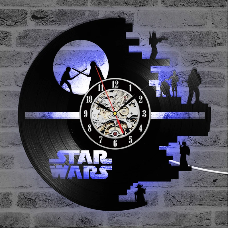 12in 3d wall clock Star Wars LED Wall Clock with 7 Colors Modern Design Movie Vintage Vinyl Record Clocks Wall Watch Home Decor