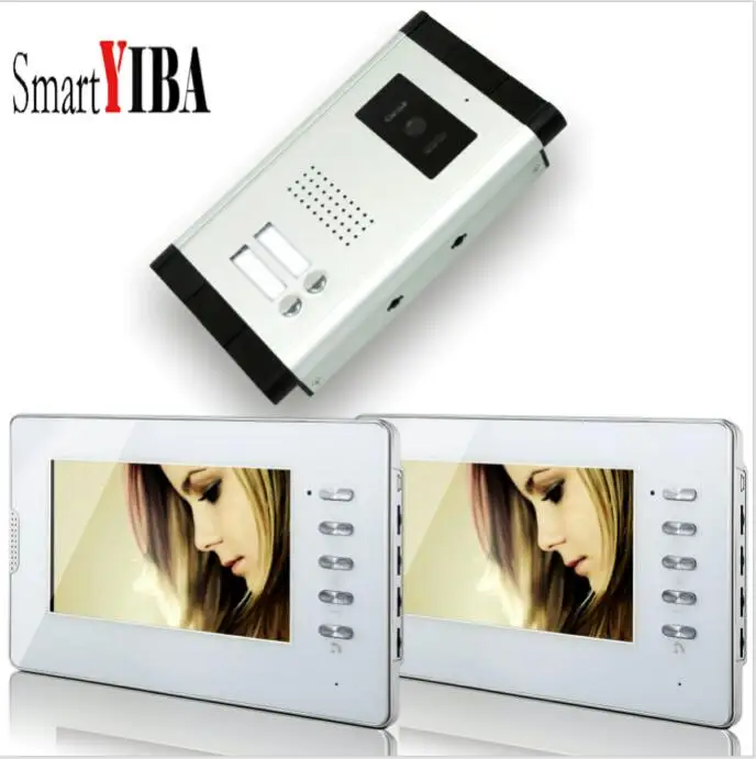 

SmartYIBA 7" Wired Video Security Door Phone Sets Video&Audio Hands-Free Video Door Intercom System For 2 Units Apartment