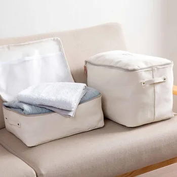 

Japan Style Canvas Storage Bag Closet Organizer Clothes Storage Box Quilt Pillow Bags Dustproof Cover Travel Luggage Organizer