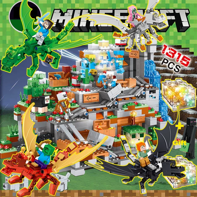

LED 1315P Compatible Legoings My worlds minecraft Mechanism Mountain Cave Action figures Building Blocks Model Bricks Toys 21137