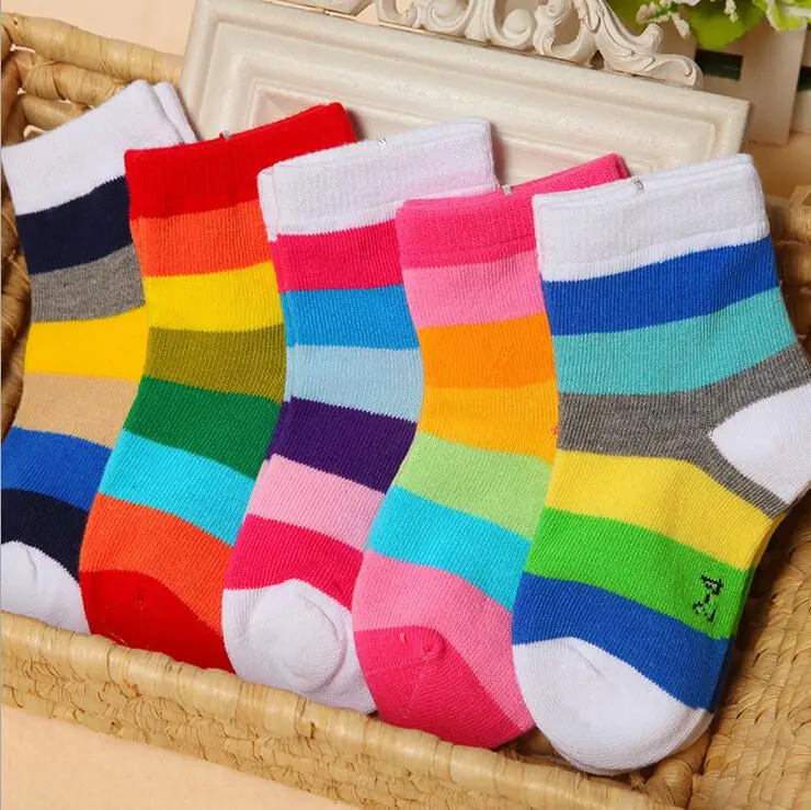 Baby Girls Kids Socks Cotton Spring Autumn Children Warm Boys Striped Rainbow 1 Pair