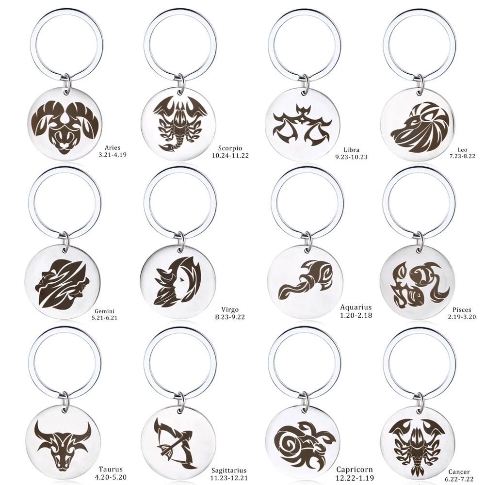 

2018 NEW Zodiac Sign Keychain 12 Constellation Leo Virgo Libra Scorpio Sagittarius Pendant Key Chain Key Holder Birthday Gift