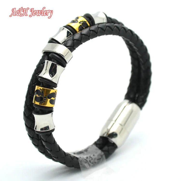 5 шт супер количество двухслойные браслеты из натуральной кожи для мужчин из нержавеющей стали с следом лазерного браслета