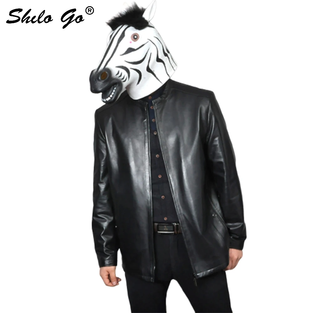 SHILO GO Leather Jacket mens Spring Fashion sheepskin genuine leather coat stand collar business zipper pocket coat