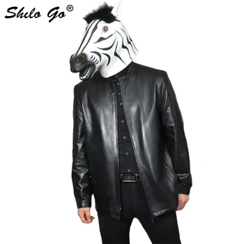 

SHILO GO Leather Jacket mens Spring Fashion sheepskin genuine leather coat stand collar business zipper pocket coat