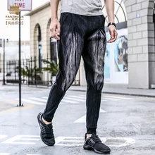 Fanzhuan Лето мужской моды повседневная мужская тонкий карандаш брюки 818075 середине талии Популярные Штаны человек черный