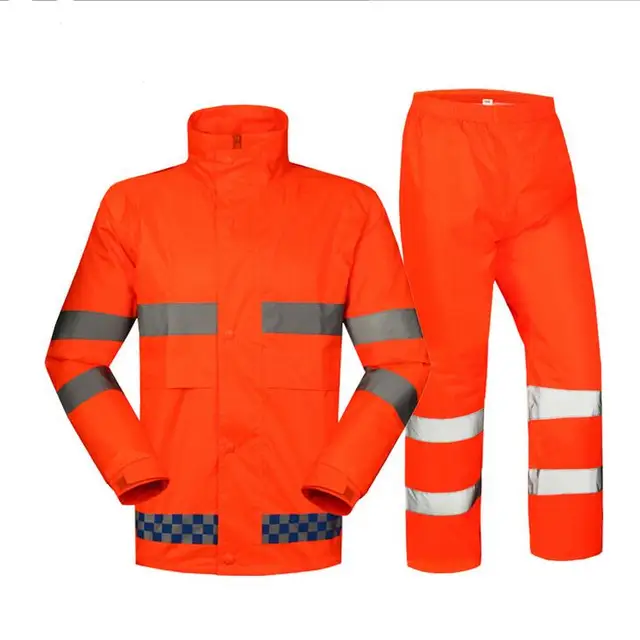 Waterproof Hi Viz Jacket and Pants Fluorescent Orange/Yellow Raincoat
