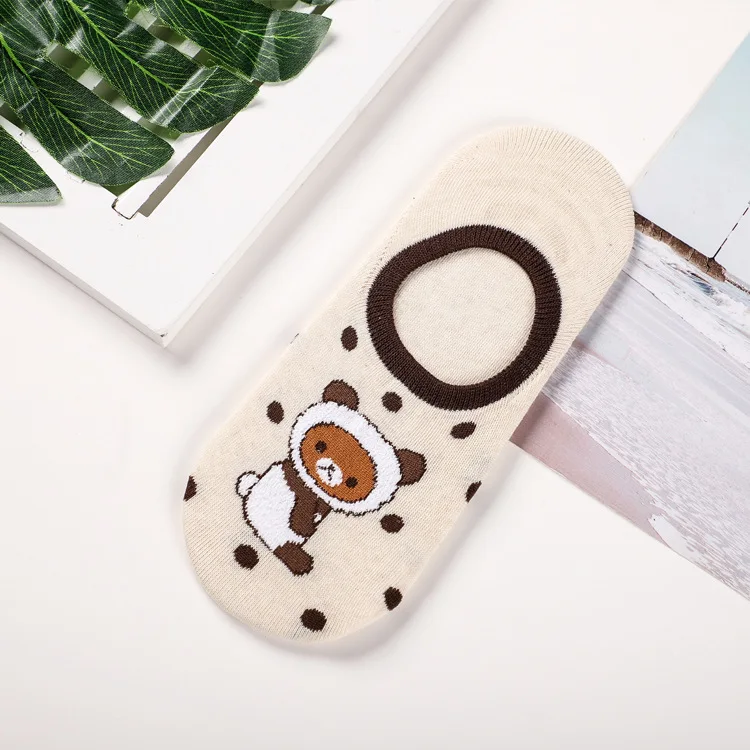 Мультфильм Rilakkuma принт Носки с милым медведем, Забавный Новинка Невидимый женские весенние, летние носки впитывают пот Нескользящие коттоновые носки - Цвет: 3