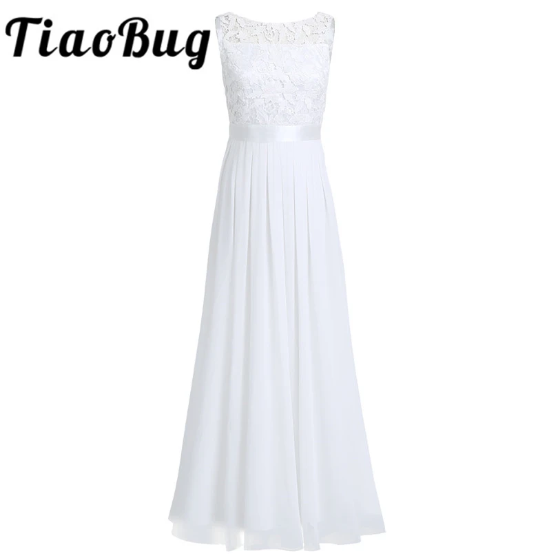 TiaoBug Womens Elegant Flower Floral Printed Sleeveless Bridesmaid Formal Prom Princess Wedding Party White Lace Dress Bridesmaid Dresses