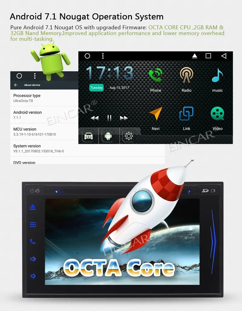 Eincar Android 7 1 8 Core dvd плеер для автомобиля gps трекер ''автомобильный стерео