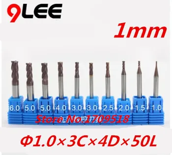 

2pc 4F-1.0*3*4*50,HRC50, 1mm carbide end mills,Carbide Square Flatted End Mill,4 flute,coating