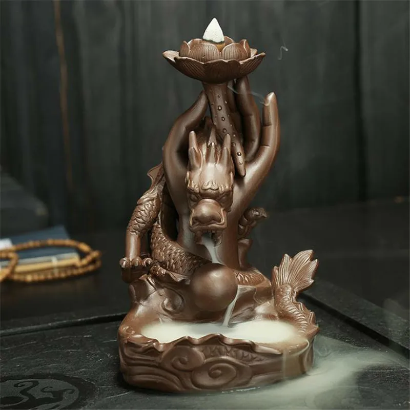 

Barro Dragon Lotus Zen Reflux Incense Incense Burns Handcrafted Decorating Disorders For Waterfall House + 20 Pcs Frete Cones