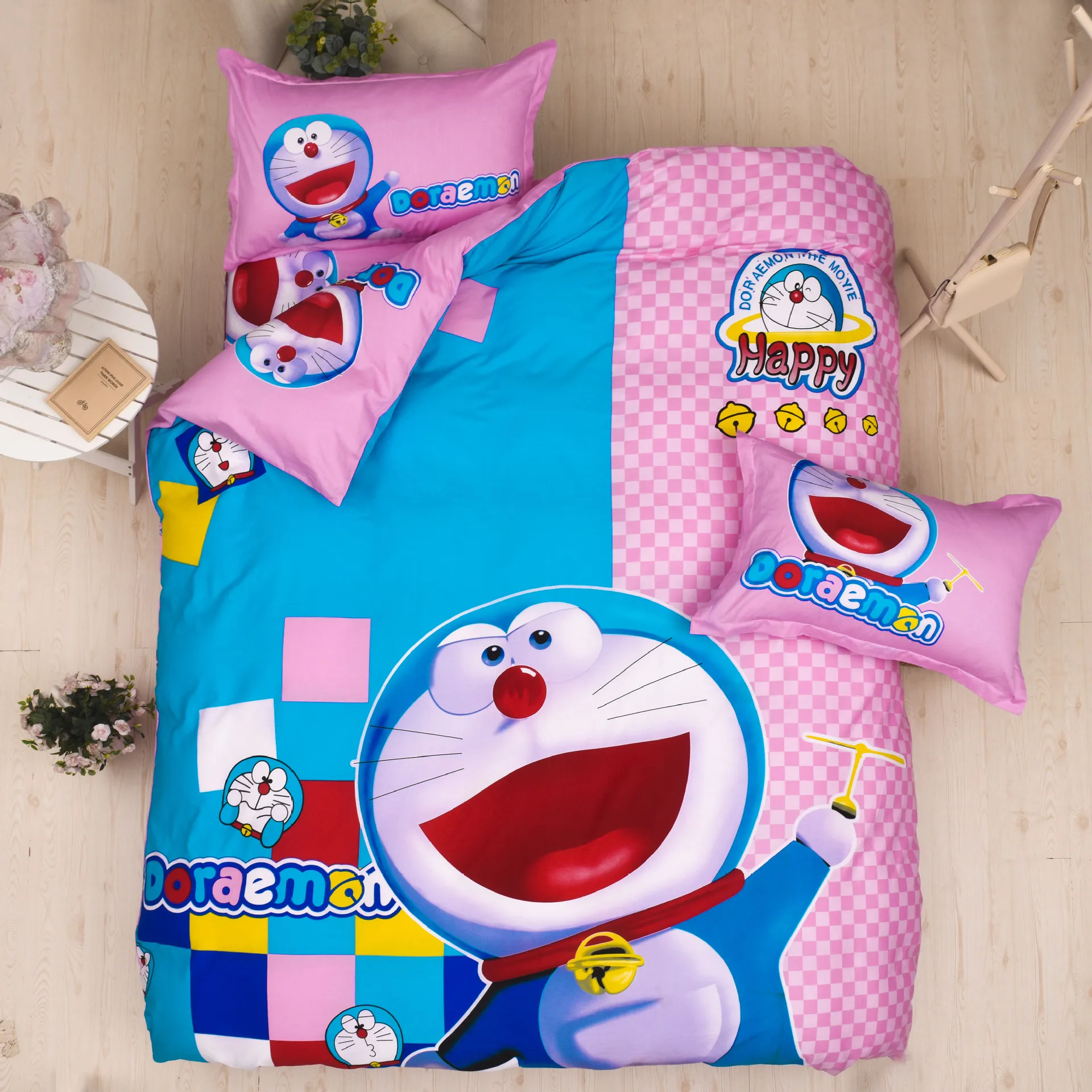 Комплект постельного белья из хлопка, рисунок «hello kitty Doraemon», розовая серия «love», 4 шт./3 шт., мягкий пододеяльник, Комплект постельного белья, наволочка - Цвет: 3