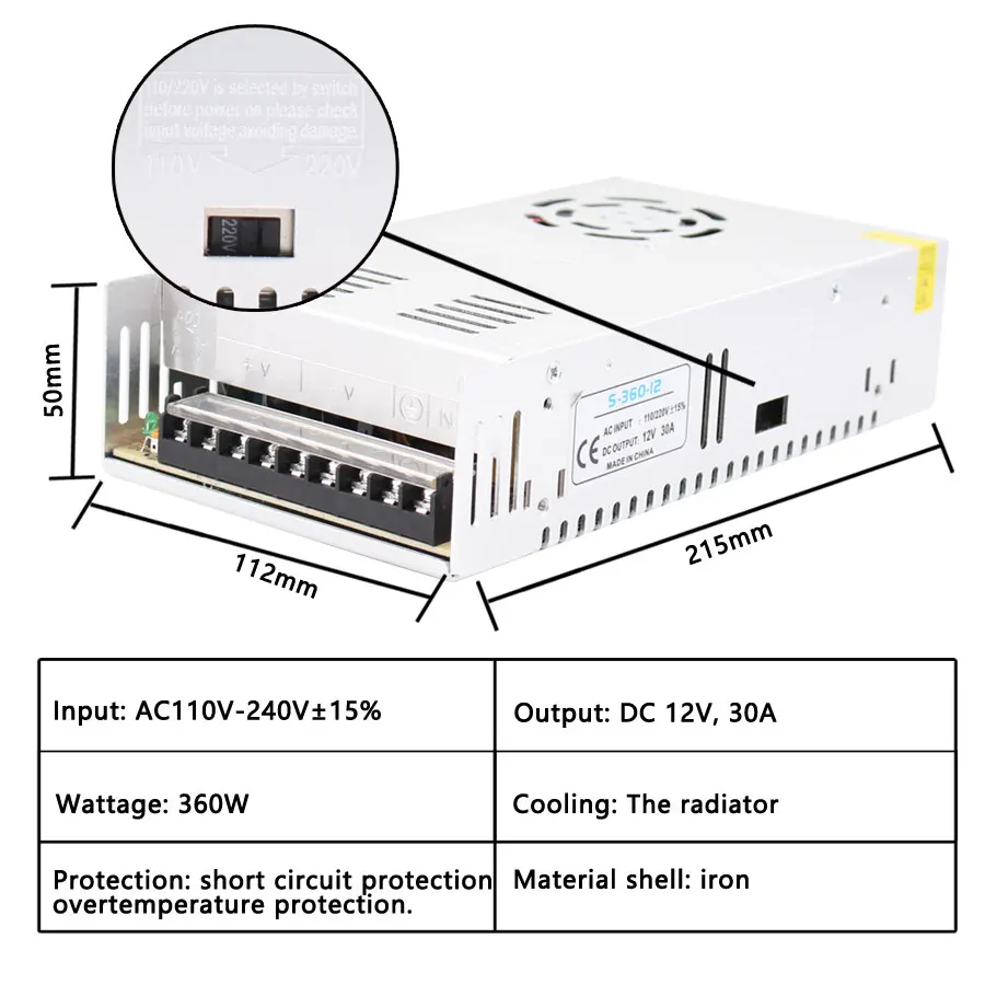 Импульсивный источник питания AC-DC Fonte 12В импульсный источник Питание 12V 1A 2A 3A 5A 6A 8A 10A 12A 15A 20A 30A 33A 40A 50A AC DC Питание импульсивный источник питания Fonte