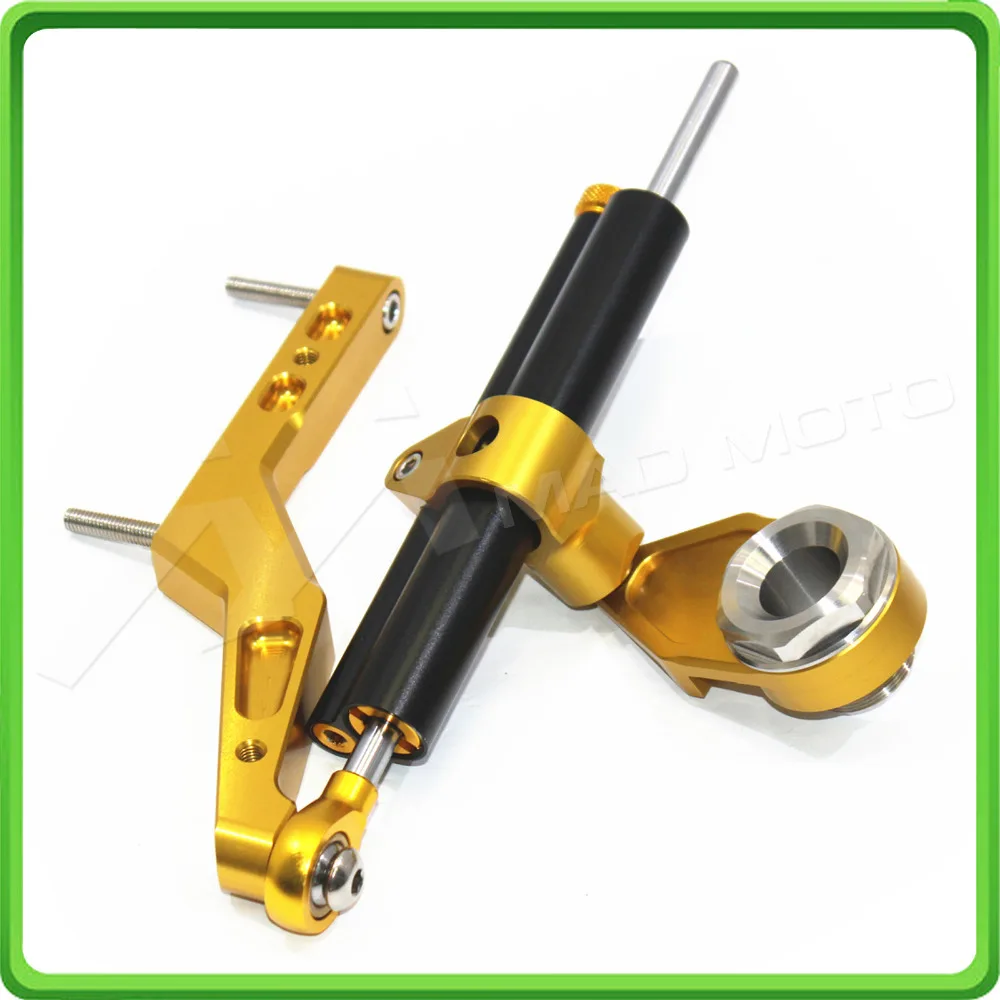 For Kawasaki Ninja ZX-6R ZX6R 636cc 2013 2014 2015 2016 2017 Steering Damper Stabilizer & Bracket Mount Kit Black&Gold color (1)