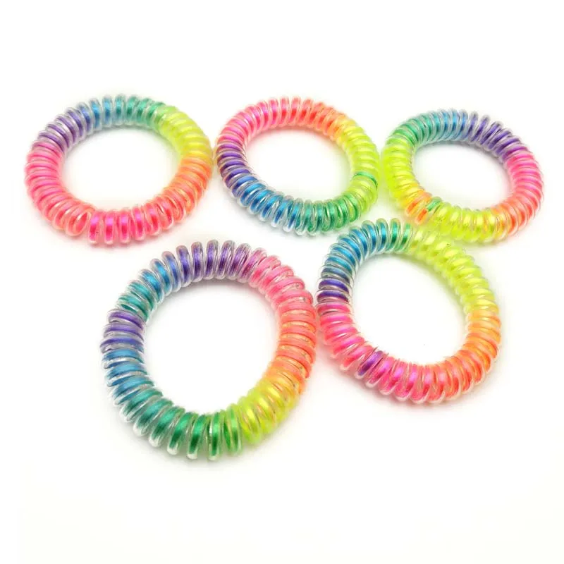 Лот 5 шт. радужные резинки для волос Красочные эластичные резиновые телефонный провод волосы галстуки и пластиковые веревки аксессуары для волос