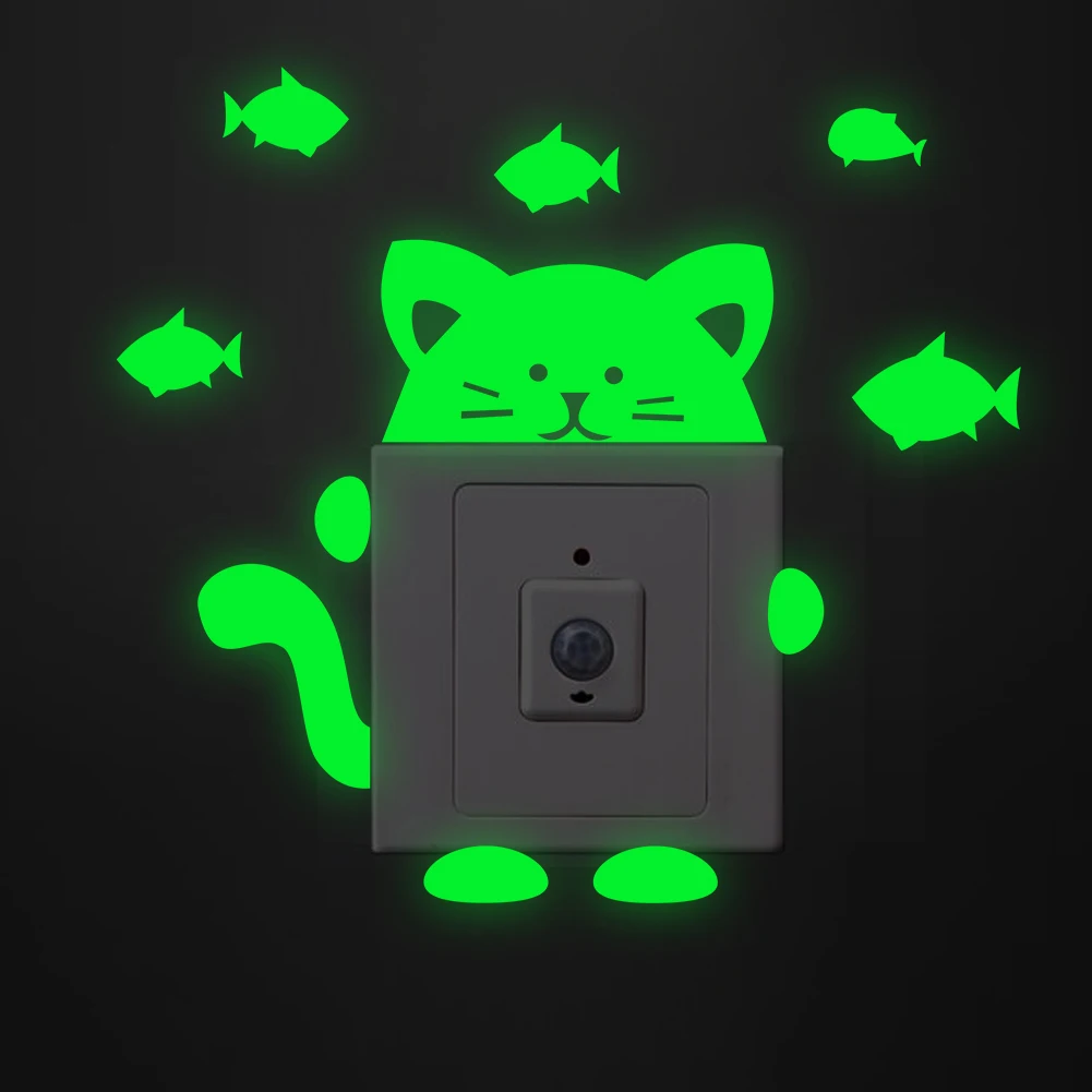3D Luminous Swith stickers  stickerBedroom Wall Decoration Switch Vinyl Art Mural Decor Cat and fish Wall Sticker