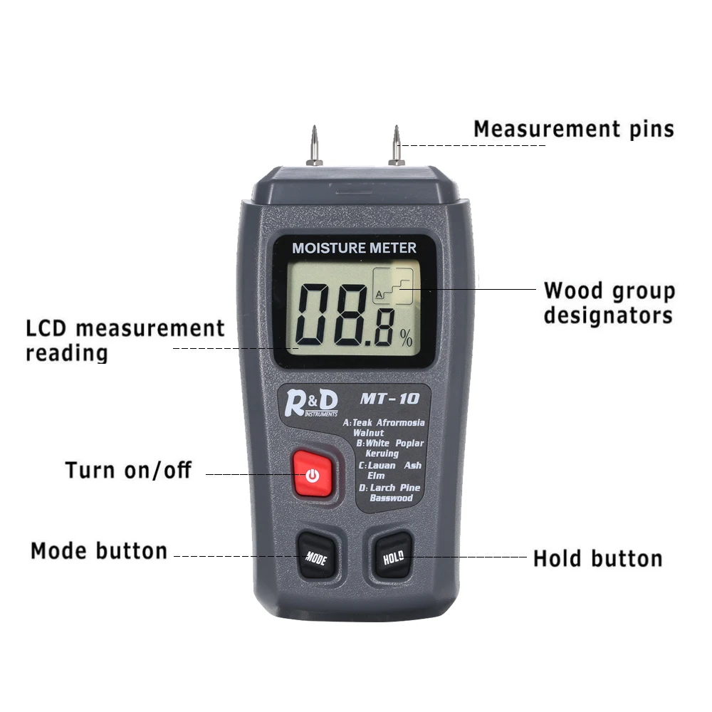 Двухконтактный цифровой измеритель влажности древесины портативный мини-тестер влажности с большим ЖК-дисплеем Высокая точность древесный гигрометр детектор влажности