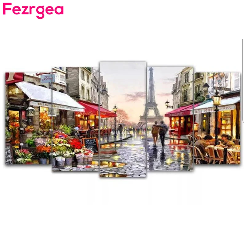

Fezrgea 5D DIY Diamond Painting Tower Couple 5pc Multi-picture Combination diamond painting Round Rhinestone, Home Decor Mosaic