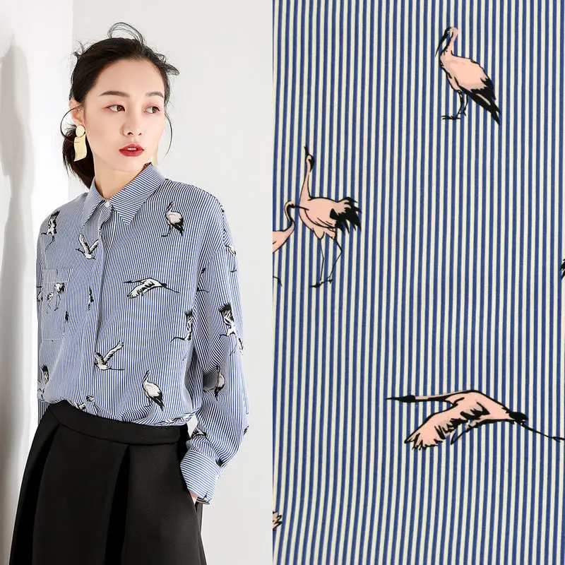 Полосатая ткань с принтом птиц, хлопковая ткань для женщин, платье или рубашка, Детская рубашка в полоску, хлопковая ткань