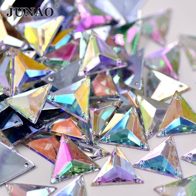 

JUNAO 17mm Sewing Clear AB Triangle Rhinestone Flatback Fancy Strass Acrylic Crystal Applique Sew On Stone for Clothes Crafts