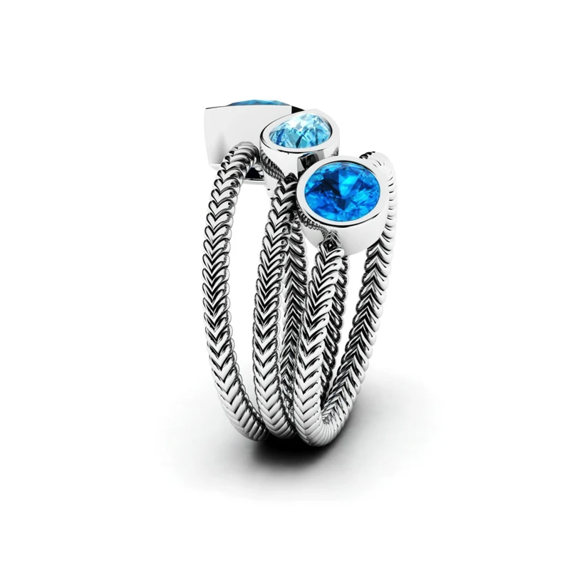 ROMAD 3 шт./компл. кольца с настоящими Австрийскими кристаллами Для женщин Большой Кольцо с голубым Цирконом набор серебряных Винтаж кольцо обручальное драгоценного камня Обручение кольцо R5