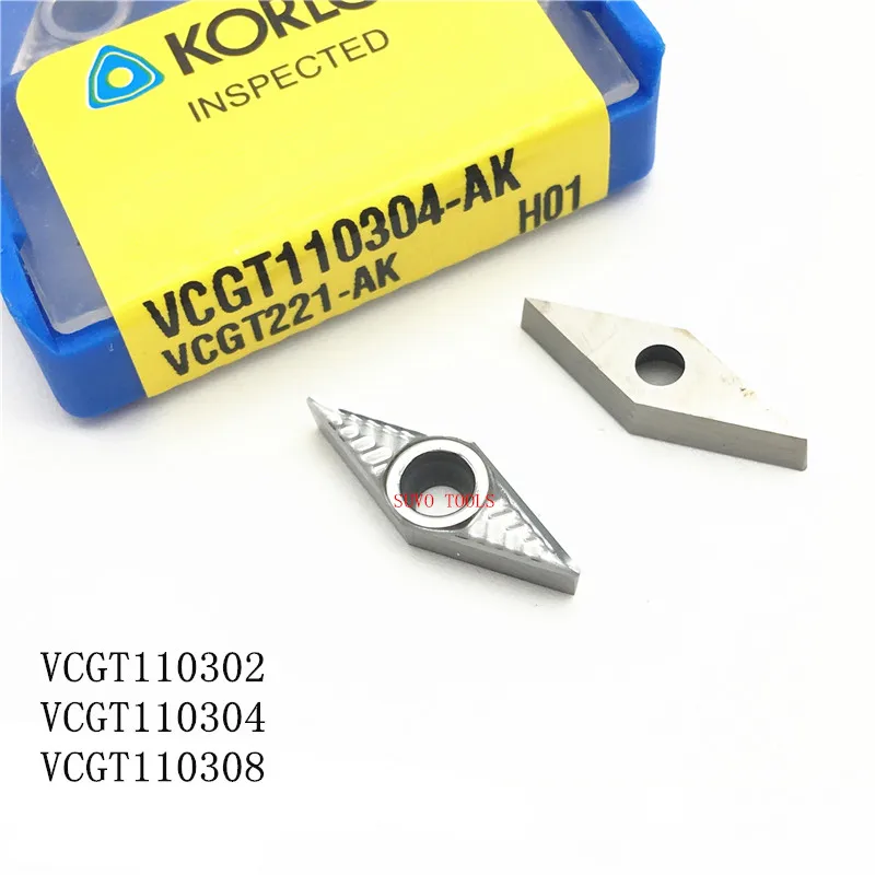 Korloy 10pcs VCGT110304-AK H01 VCGT221-AK H01 CNC Carbide Inserts