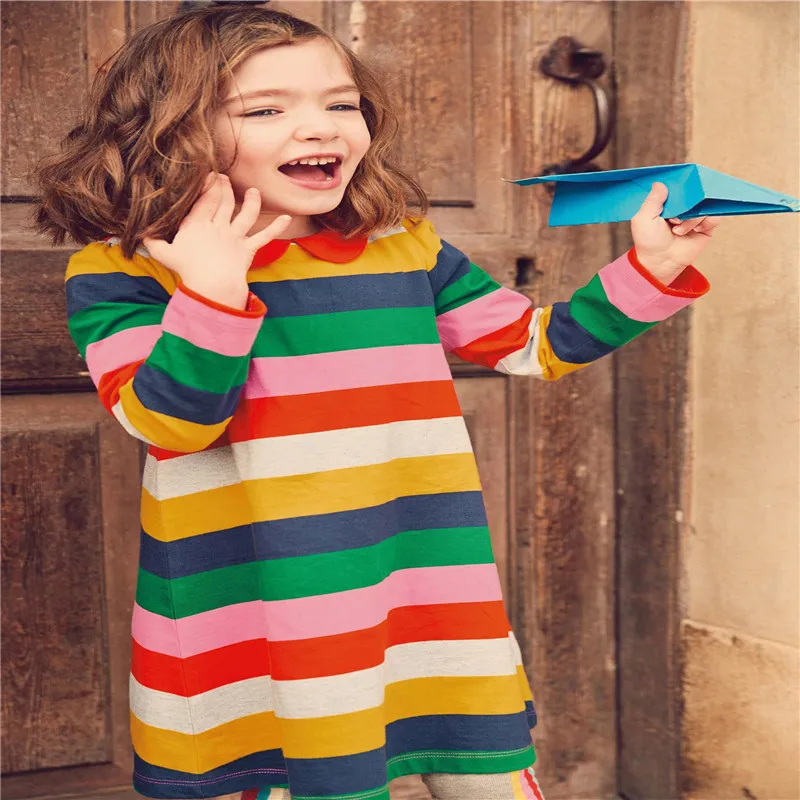 

Brand New long sleeve kids dresses for girls autumn spring wear stripe princess party dresses cotton collar children dress girl