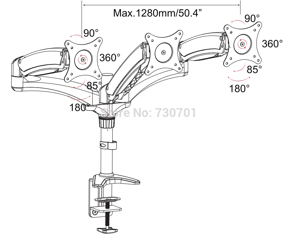  Three-screen computer monitor stand up and down the gas spring bracket 3 screen monitor desktop sta