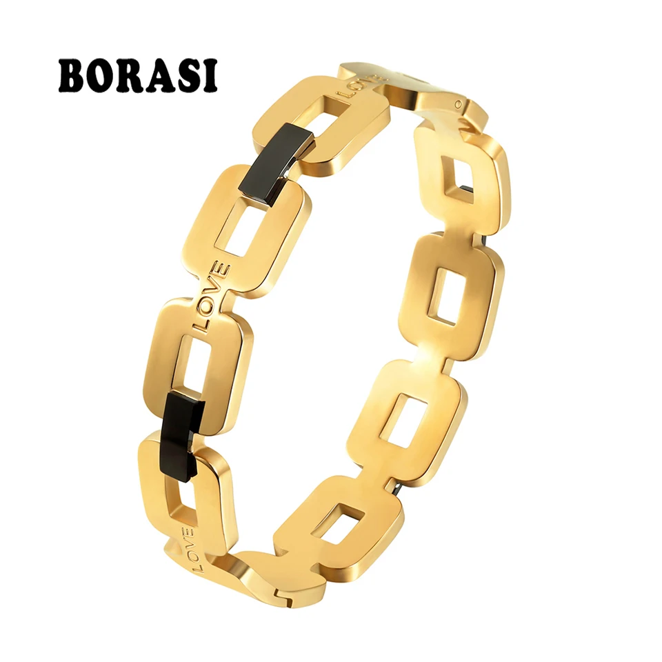 Orasi Jewelry Rectangular Circle Cuff Bracelets and Bangles Love Gold Color Bracelet For Women Stainless Steel Bracelets Jewellery - Bangles photo