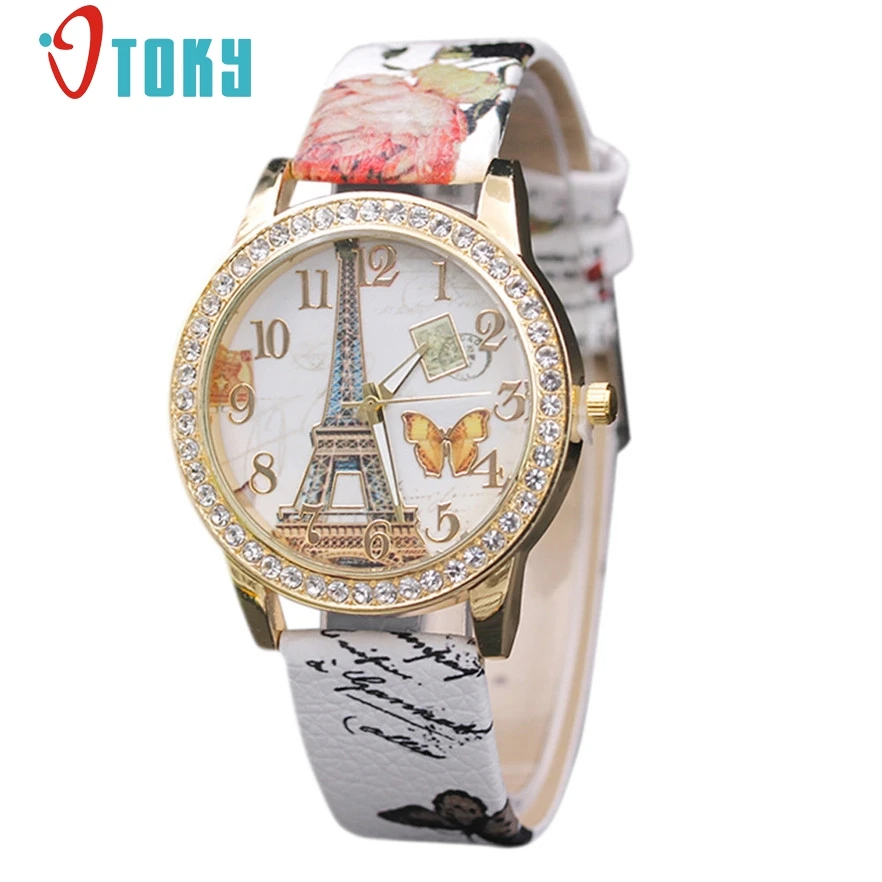 

OTOKY Women Dress Watch Eiffel Tower Quartz Wristwatch Fashion Butterfly Leather Watches Elegant Mujer Relojes #30 Gift 1pc