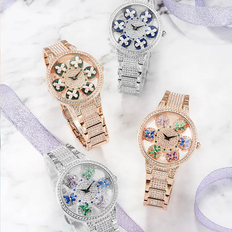 FUYIJIA роскошные женские часы с бриллиантами кварцевые часы женские часы полые рельефные 3D модные часы с бабочкой и кристаллами стальная полоса