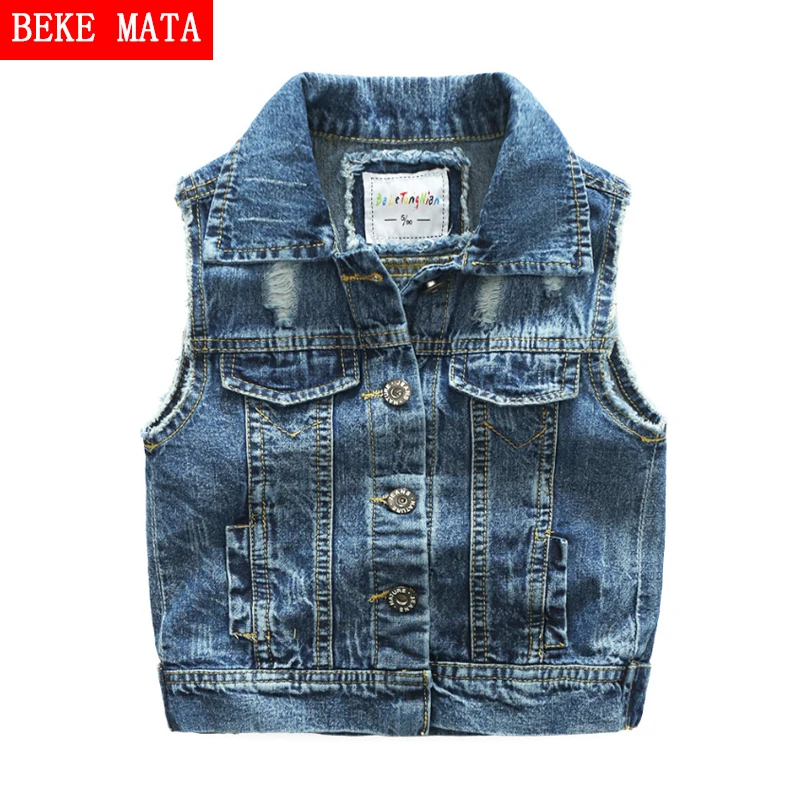 

BEKE MATA Summer Boy Vest 2017 Fashion Sleeveless Kids Vest Boys Denim Waistcoat Boys Jean Jackets Hole Cotton Children Vests