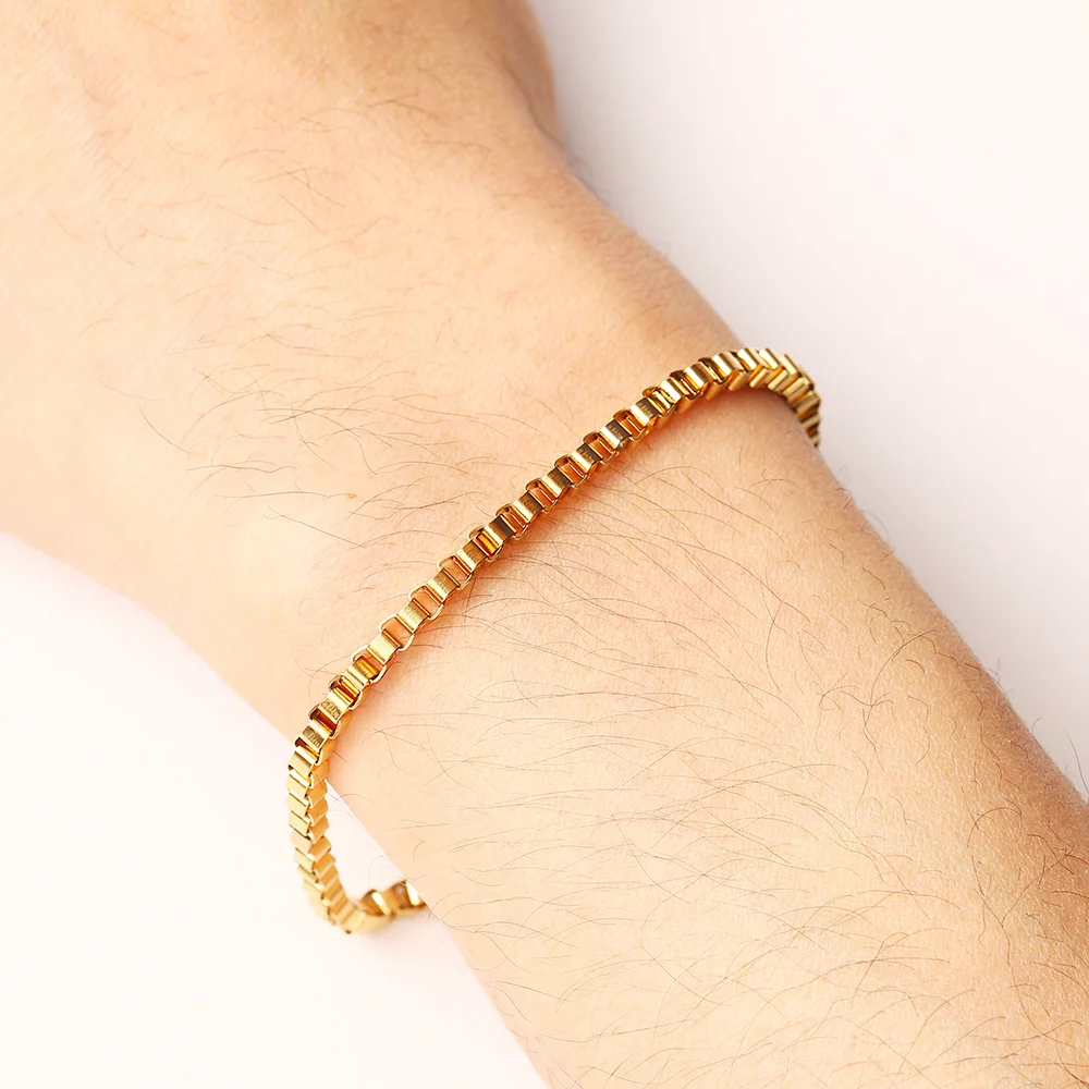 

CACANA Stainless Steel Chain Bracelets For Man Women Gold Silver Color For Pendant 0.3cm Square Buckle Donot Fade Jewelry A1205