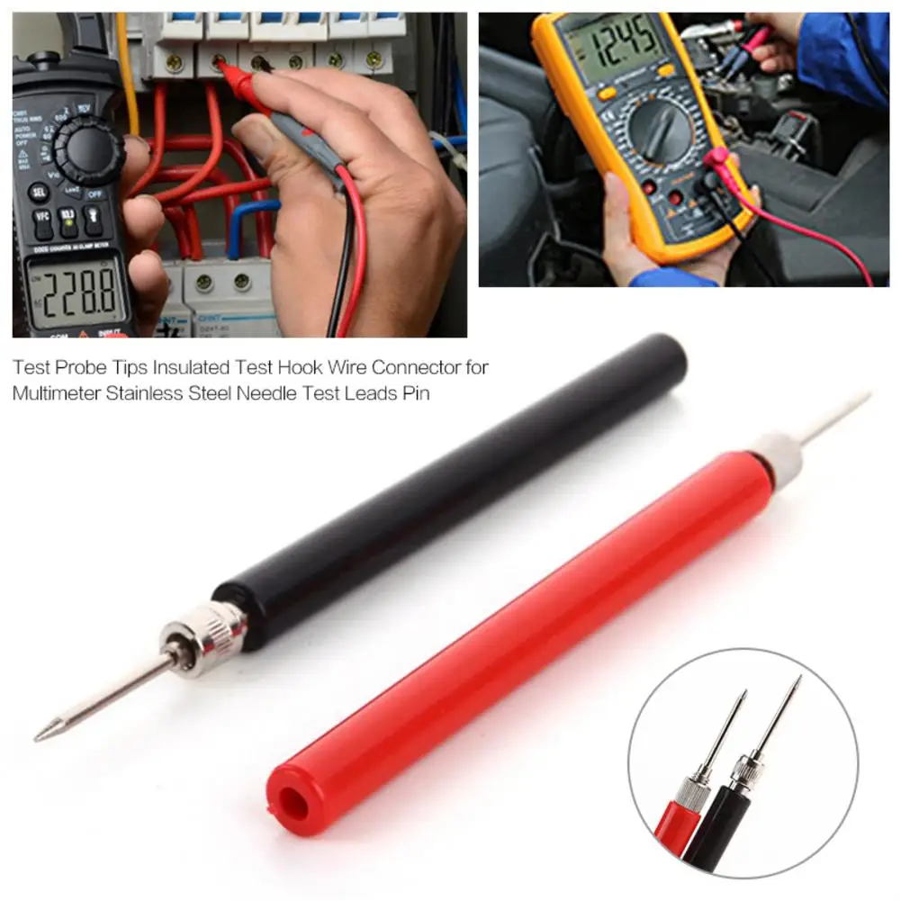 1 Pair 120mm Spring Test Probe Tips Insulated Test Hook Wire Connector For Multimeter Stainless Steel Needle Leads Pin
